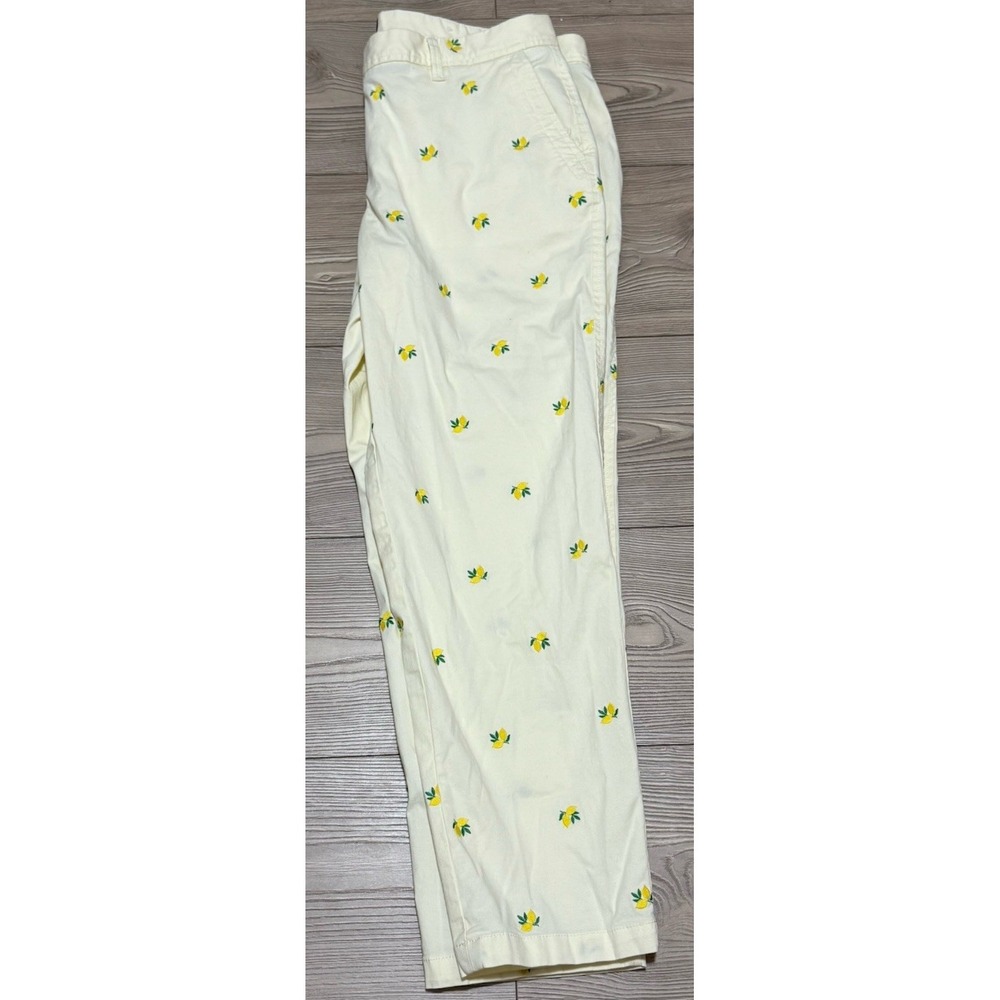Talbots Relaxed Chino Pants Women's 10P Yellow Lemon Embroidered Stretch Ankle - Picture 5 of 11